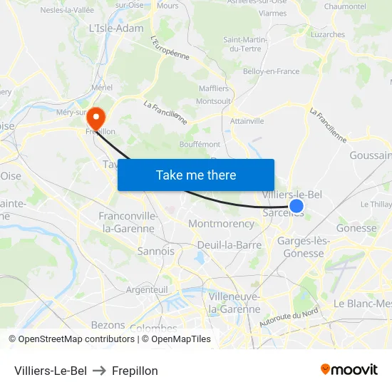 Villiers-Le-Bel to Frepillon map