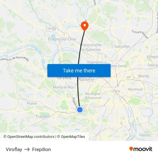 Viroflay to Frepillon map