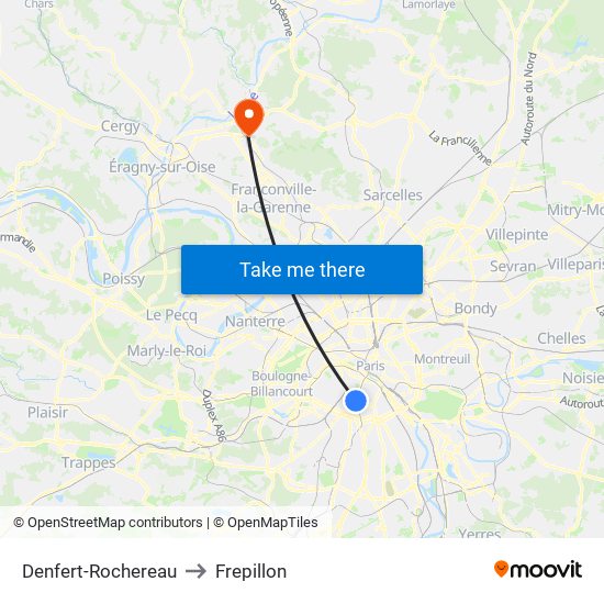 Denfert-Rochereau to Frepillon map