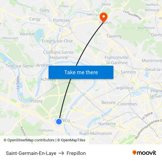 Saint-Germain-En-Laye to Frepillon map