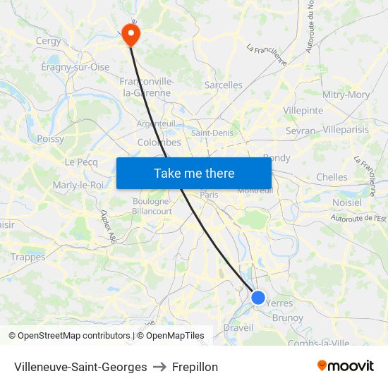 Villeneuve-Saint-Georges to Frepillon map