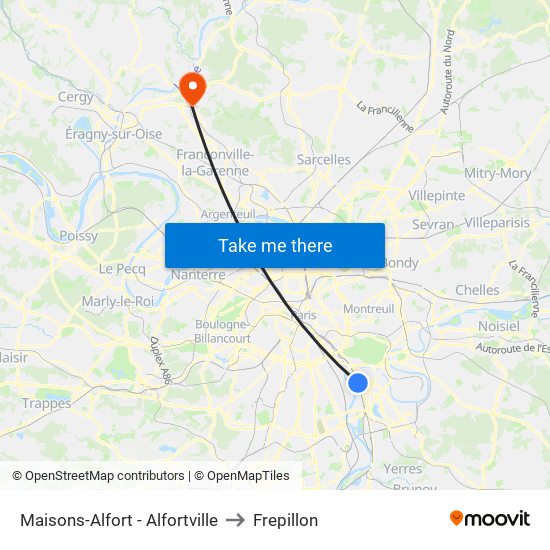 Maisons-Alfort - Alfortville to Frepillon map