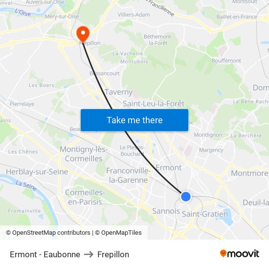 Ermont - Eaubonne to Frepillon map