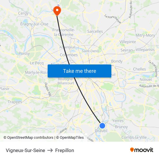 Vigneux-Sur-Seine to Frepillon map