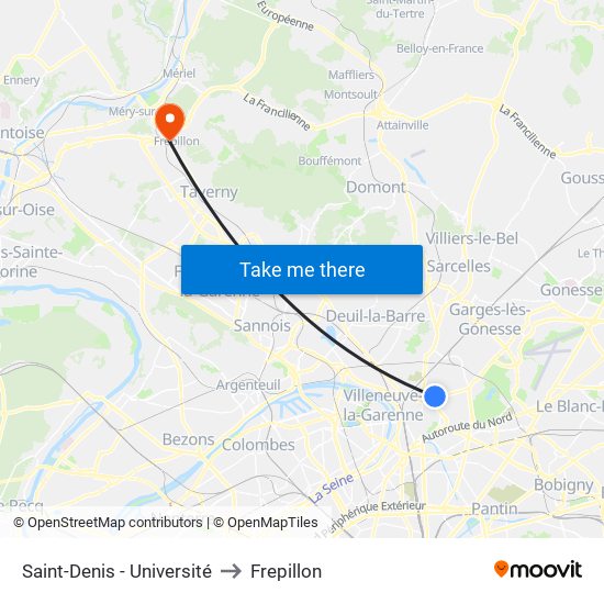 Saint-Denis - Université to Frepillon map