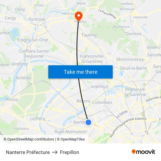 Nanterre Préfecture to Frepillon map