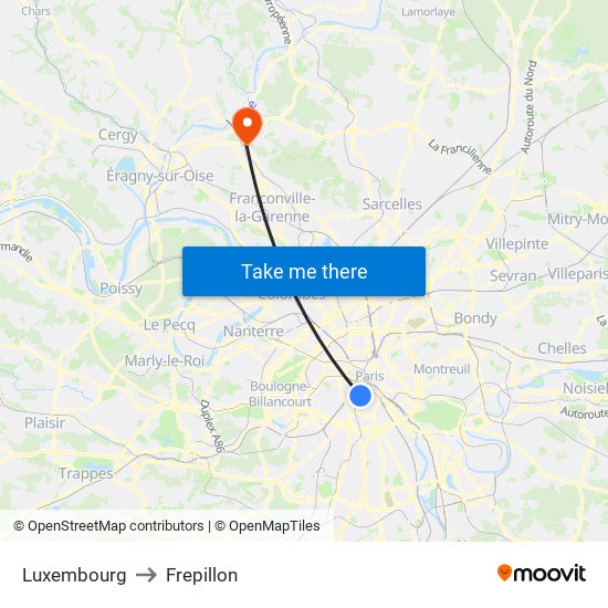 Luxembourg to Frepillon map