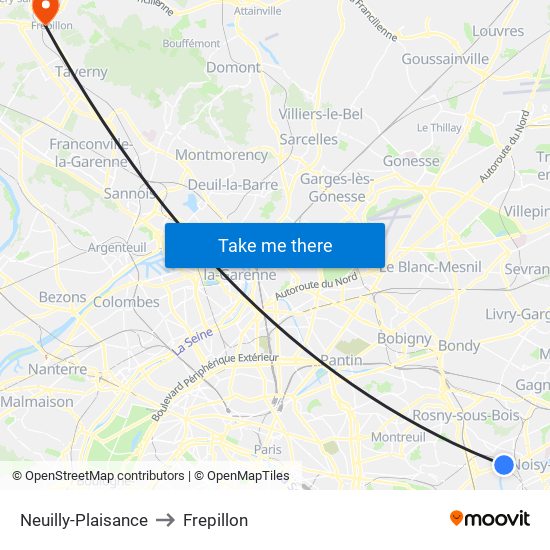 Neuilly-Plaisance to Frepillon map