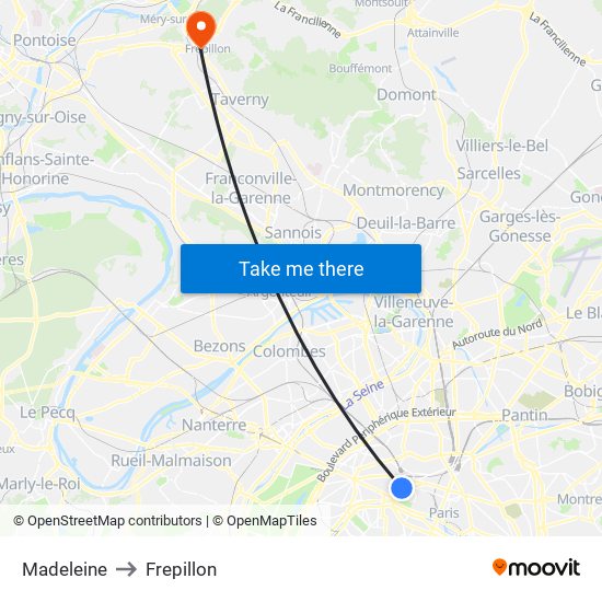 Madeleine to Frepillon map