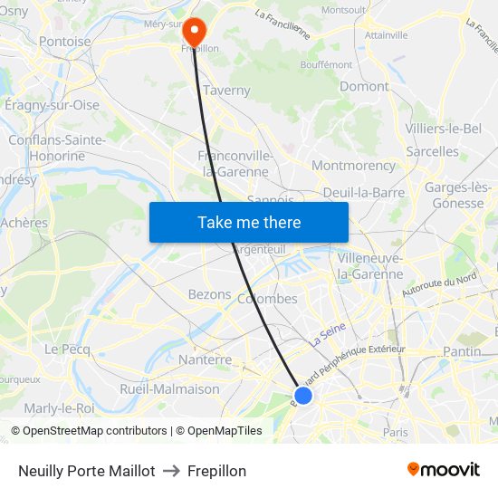 Neuilly Porte Maillot to Frepillon map