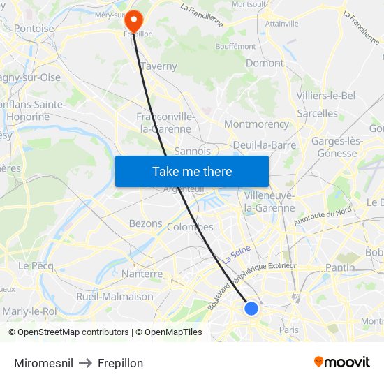 Miromesnil to Frepillon map