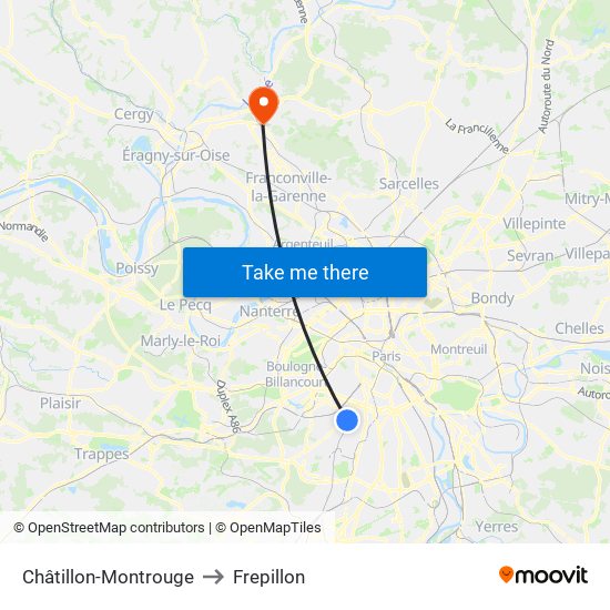 Châtillon-Montrouge to Frepillon map