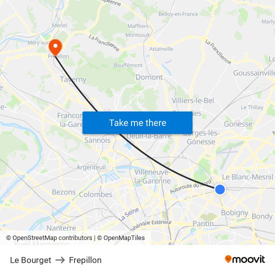 Le Bourget to Frepillon map