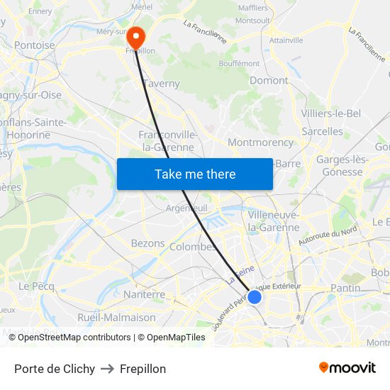 Porte de Clichy to Frepillon map