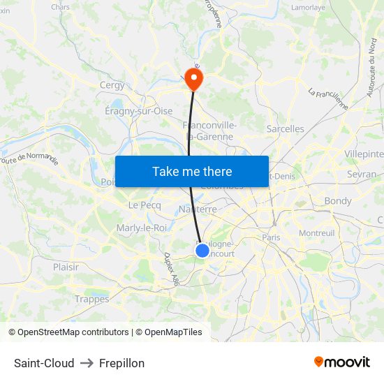 Saint-Cloud to Frepillon map
