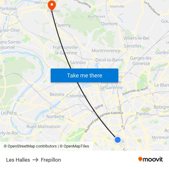 Les Halles to Frepillon map