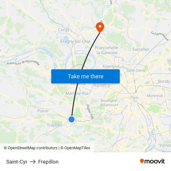 Saint-Cyr to Frepillon map