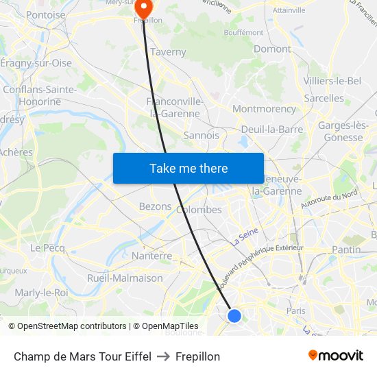 Champ de Mars Tour Eiffel to Frepillon map