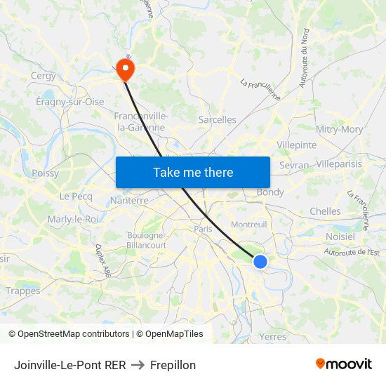 Joinville-Le-Pont RER to Frepillon map