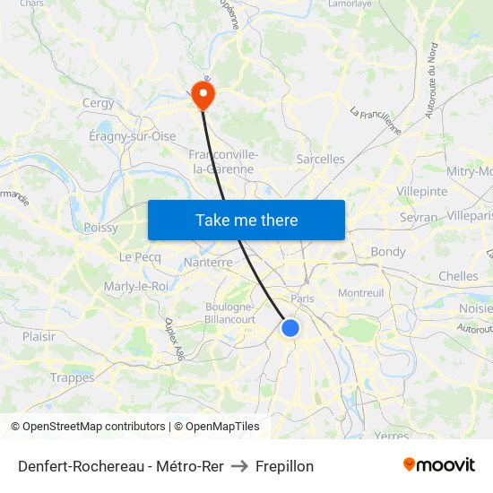 Denfert-Rochereau - Métro-Rer to Frepillon map