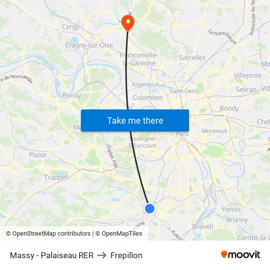 Massy - Palaiseau RER to Frepillon map