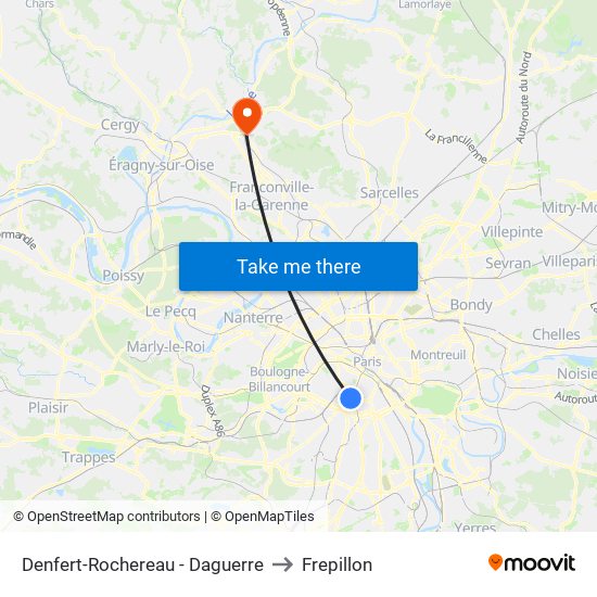 Denfert-Rochereau - Daguerre to Frepillon map