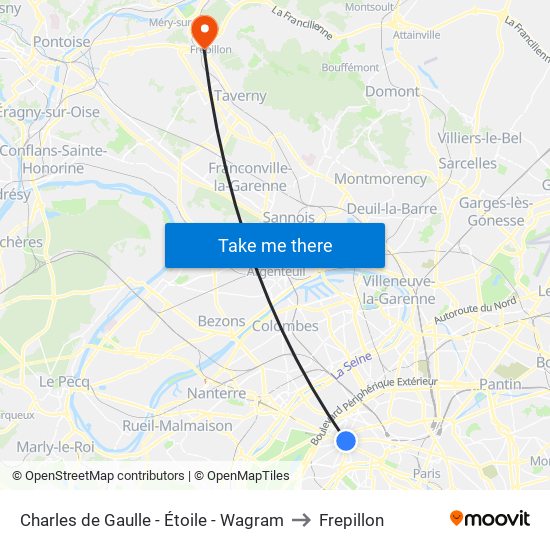 Charles de Gaulle - Étoile - Wagram to Frepillon map