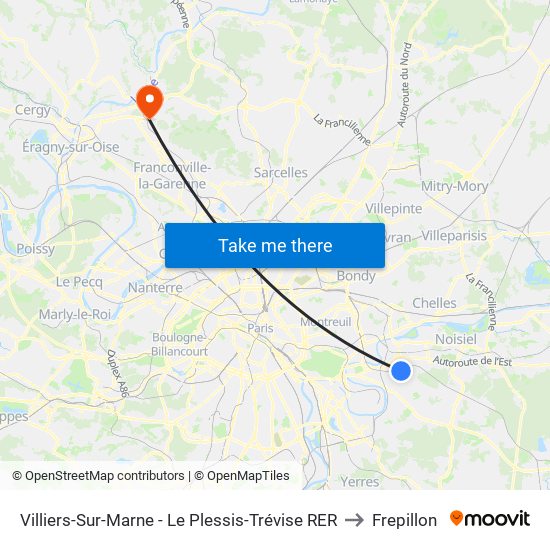 Villiers-Sur-Marne - Le Plessis-Trévise RER to Frepillon map