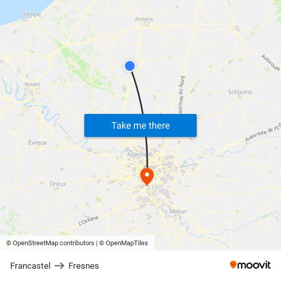 Francastel to Fresnes map
