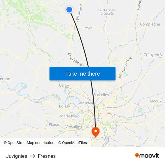 Juvignies to Fresnes map