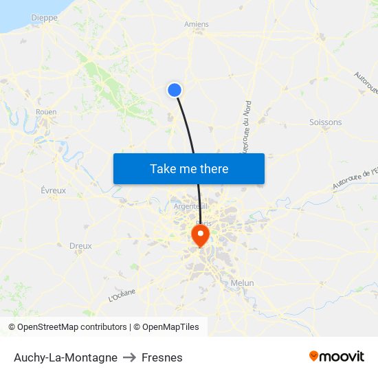 Auchy-La-Montagne to Fresnes map