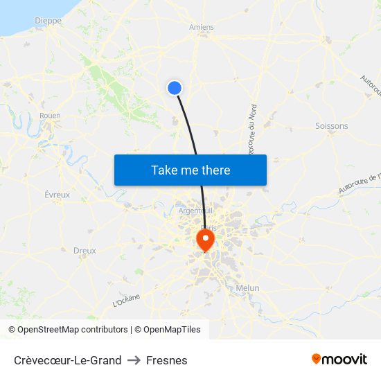 Crèvecœur-Le-Grand to Fresnes map