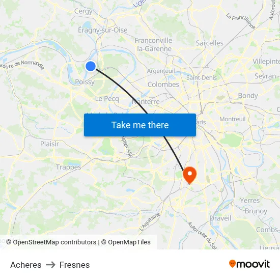 Acheres to Fresnes map