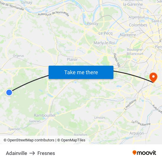 Adainville to Fresnes map