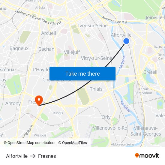 Alfortville to Fresnes map