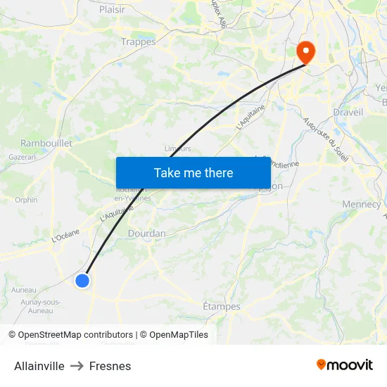Allainville to Fresnes map