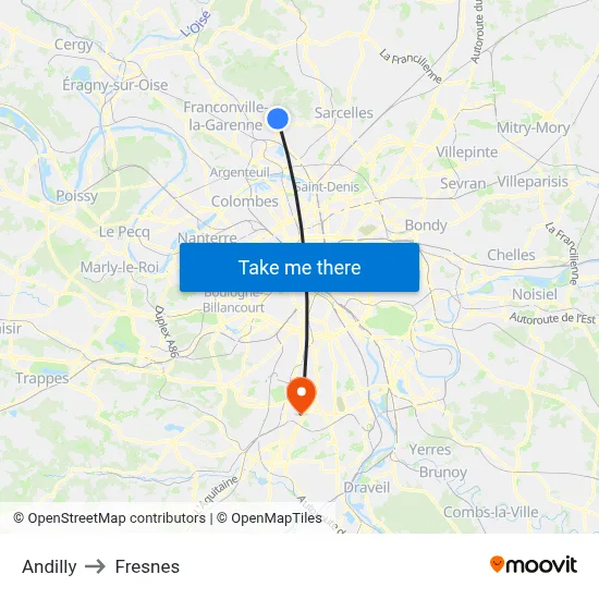 Andilly to Fresnes map