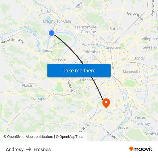 Andresy to Fresnes map