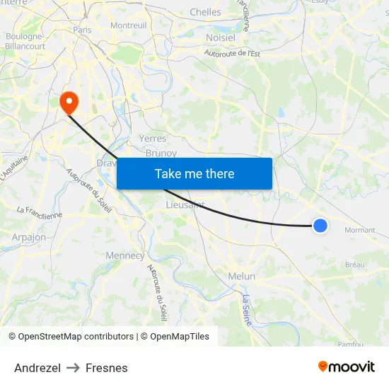 Andrezel to Fresnes map