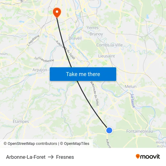 Arbonne-La-Foret to Fresnes map
