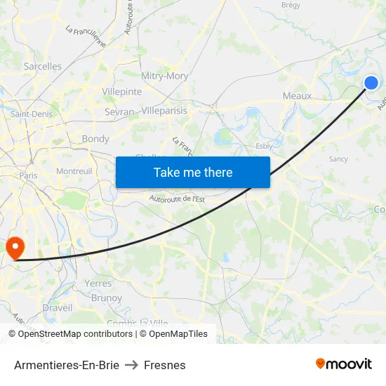 Armentieres-En-Brie to Fresnes map