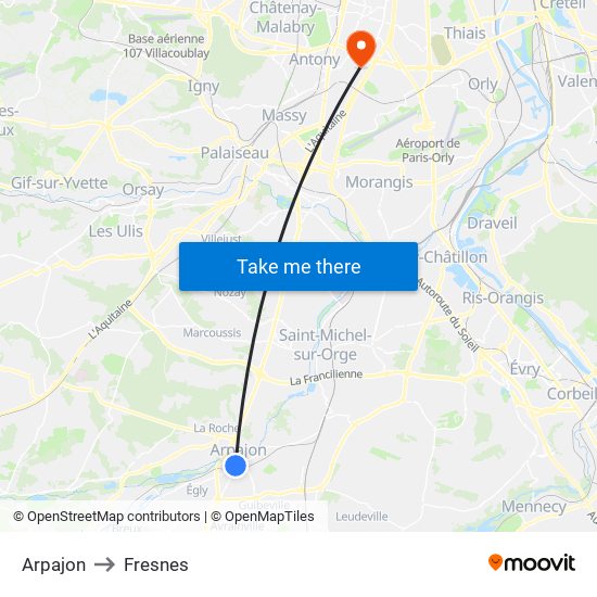 Arpajon to Fresnes map