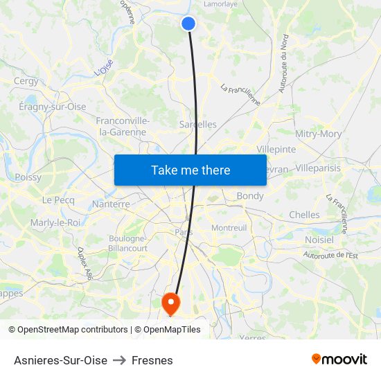 Asnieres-Sur-Oise to Fresnes map