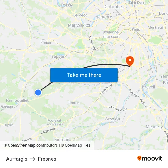 Auffargis to Fresnes map