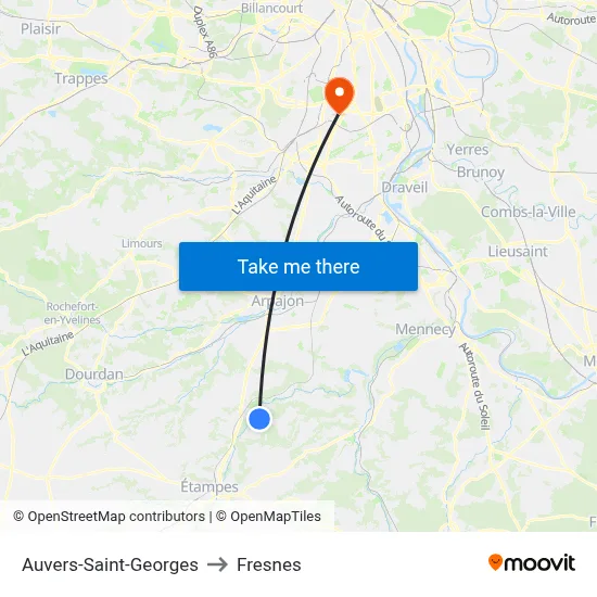 Auvers-Saint-Georges to Fresnes map