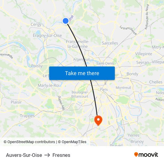 Auvers-Sur-Oise to Fresnes map