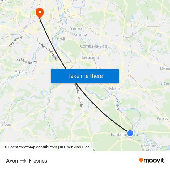 Avon to Fresnes map