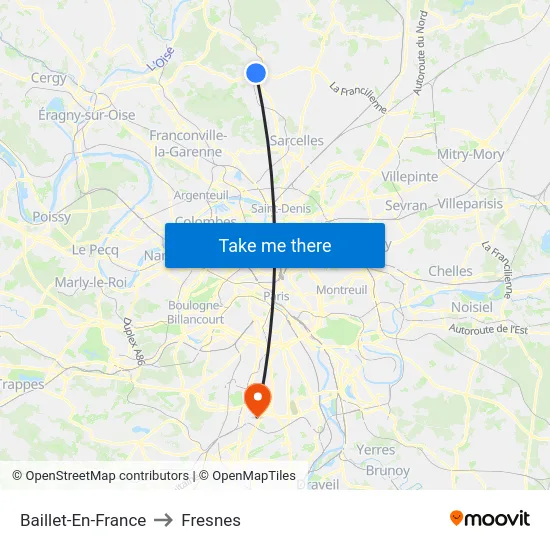 Baillet-En-France to Fresnes map