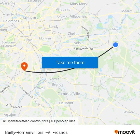 Bailly-Romainvilliers to Fresnes map