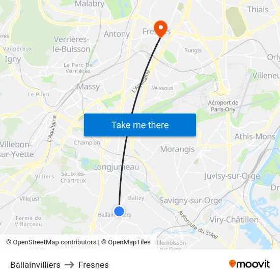Ballainvilliers to Fresnes map